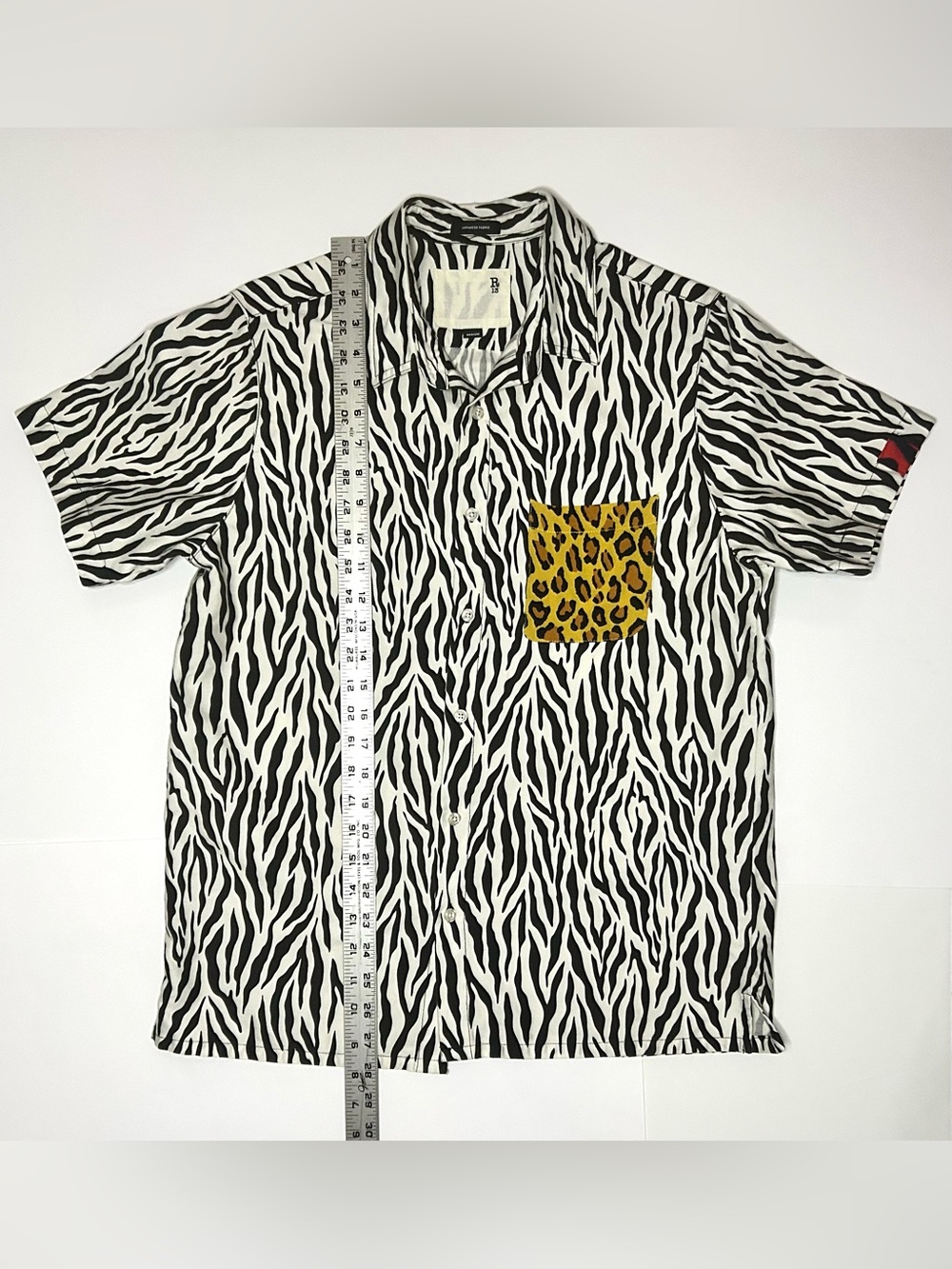 R13 Tony Shirt Black & White Zebra Button-Down with Yellow Leopard Chest Pocket - Picture 3 of 13